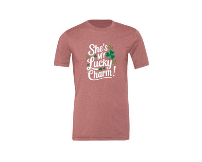 brand:Generic|color:Heather Mauve|Shes My Lucky Charm St Patricks Day 2 Graphic T-Shirt