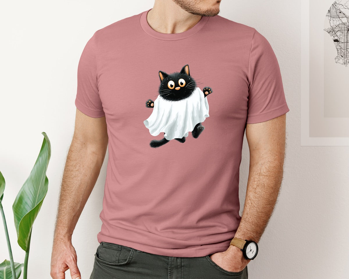 brand:Bella Canvas|color:Heather Mauve|Halloween Ghost And Cat 5 Graphic T-Shirt