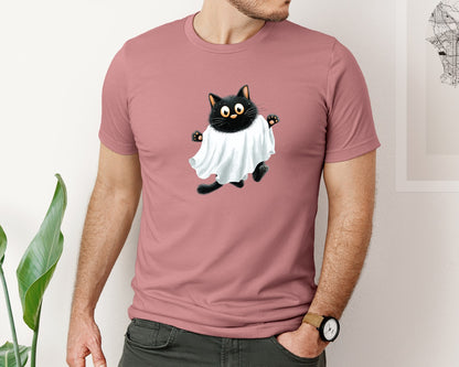 brand:Bella Canvas|color:Heather Mauve|Halloween Ghost And Cat 5 Graphic T-Shirt