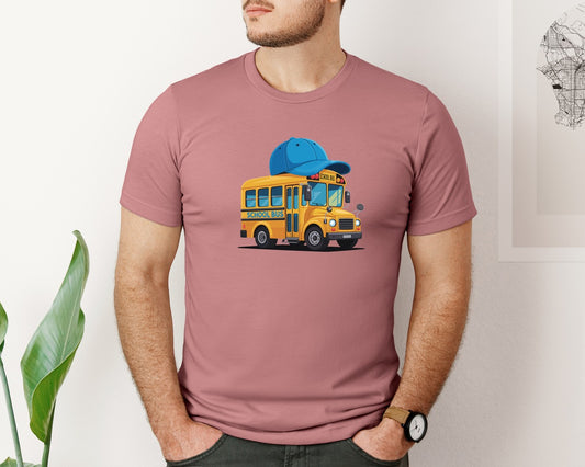 School Bus Boy Blue Cap Graphic T-Shirt
