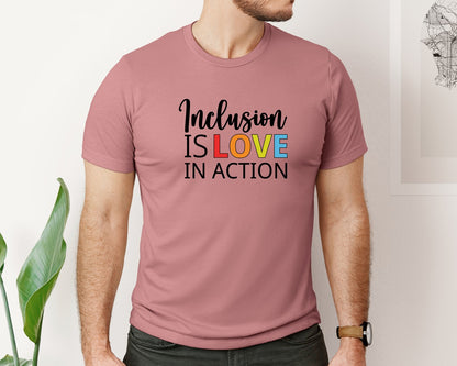 brand:Bella Canvas|color:Heather Mauve|Inclusion Is Love In Action T Shirt Graphic T-Shirt