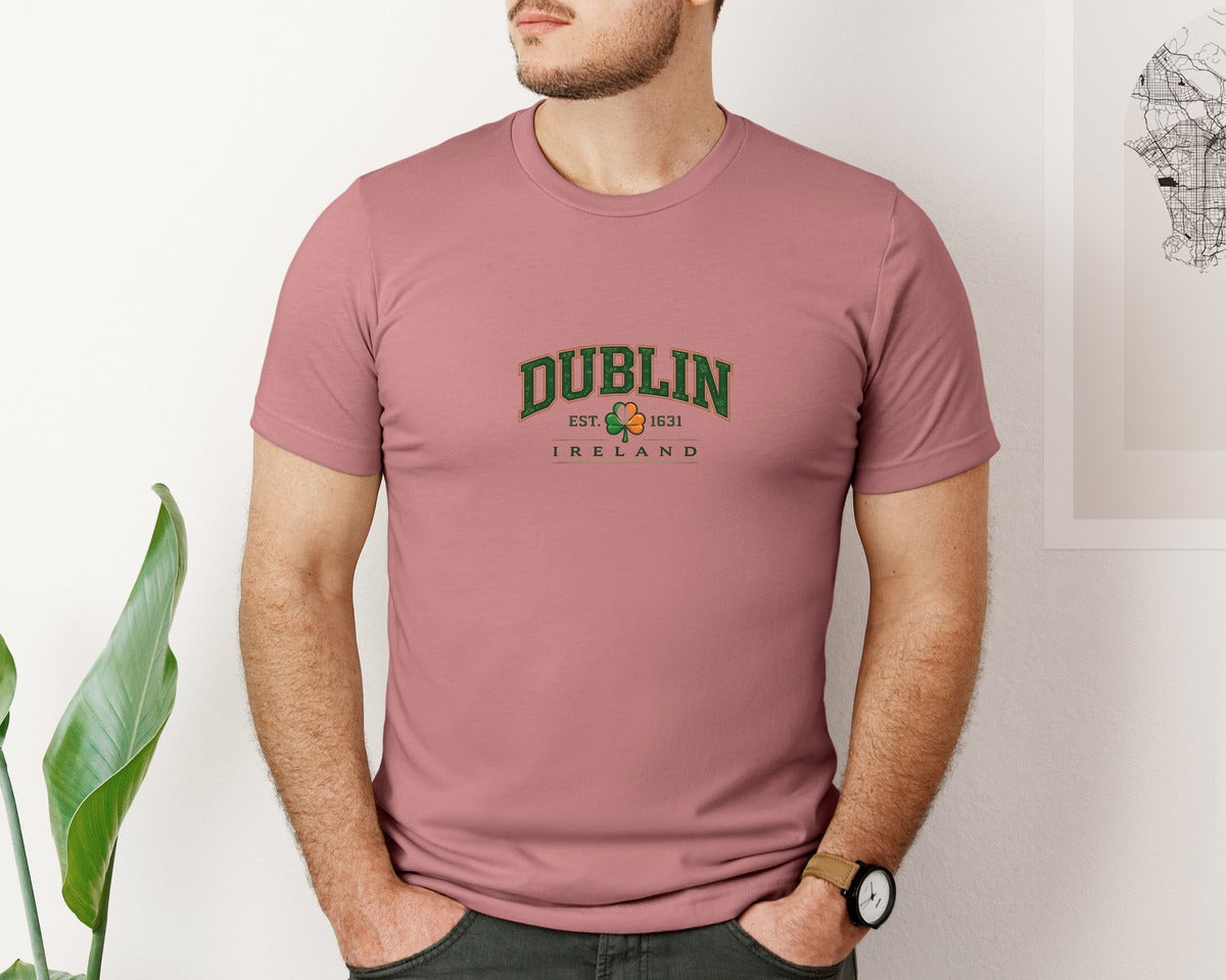 brand:Bella Canvas|color:Heather Mauve|Dublin Ireland Vintage Shamrock Graphic T-Shirt