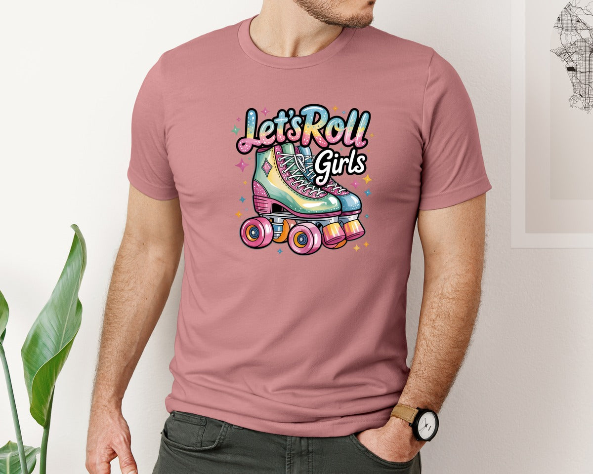 brand:Bella Canvas|color:Heather Mauve|Lets Roll Girls Roller Skates Graphic T-Shirt