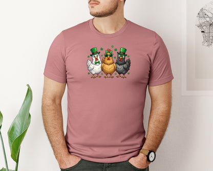 brand:Bella Canvas|color:Heather Mauve|Cute Lucky Chicken Shamrocks Graphic T-Shirt