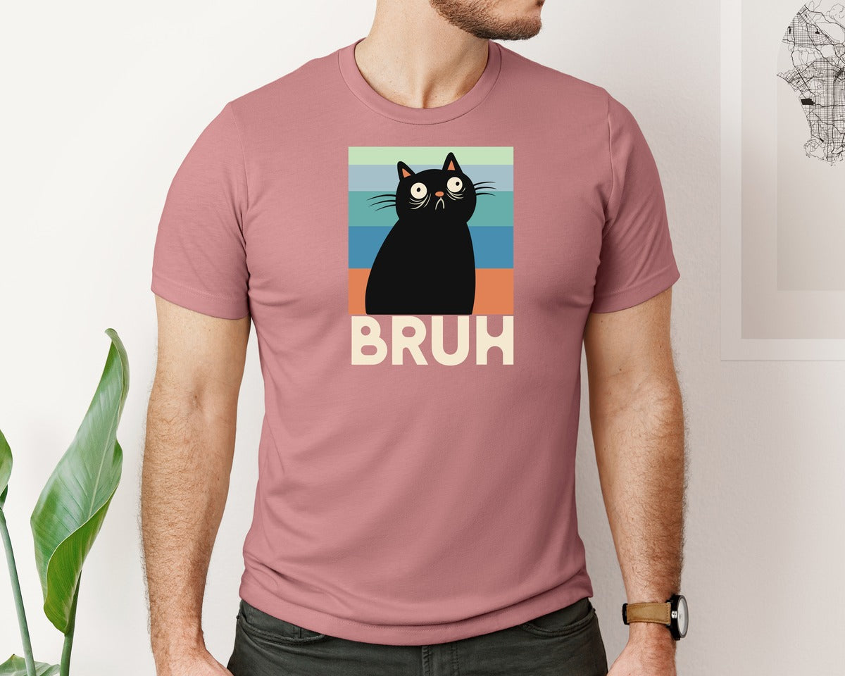 brand:Bella Canvas|color:Heather Mauve|Meme Black Cat T Shirt Design Graphic T-Shirt