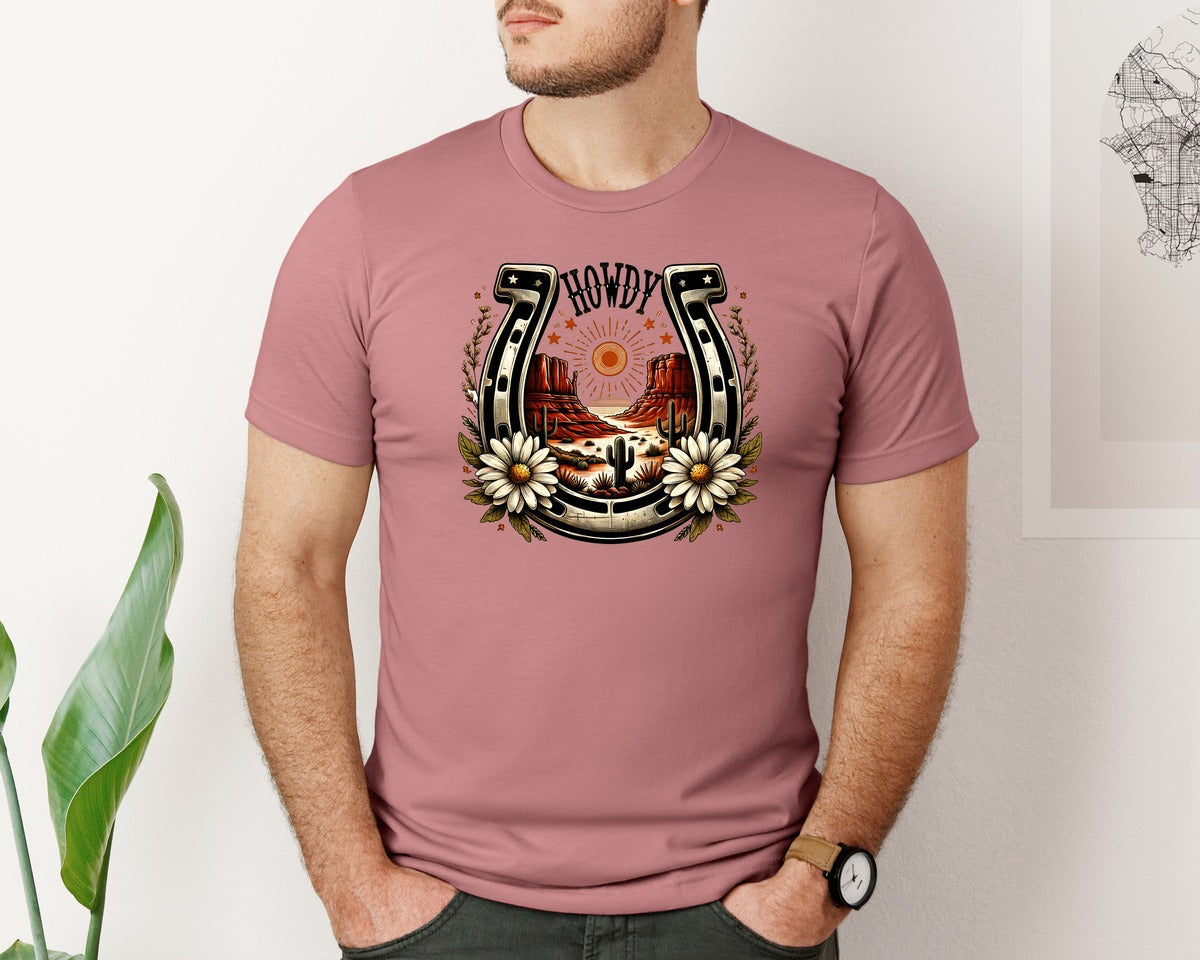 brand:Bella Canvas|color:Heather Mauve|Rustic Desert Vintage Western Graphic T-Shirt