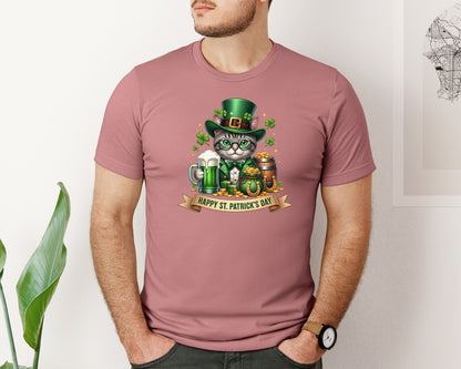 brand:Bella Canvas|color:Heather Mauve|St Patricks Day Cat 10 Graphic T-Shirt
