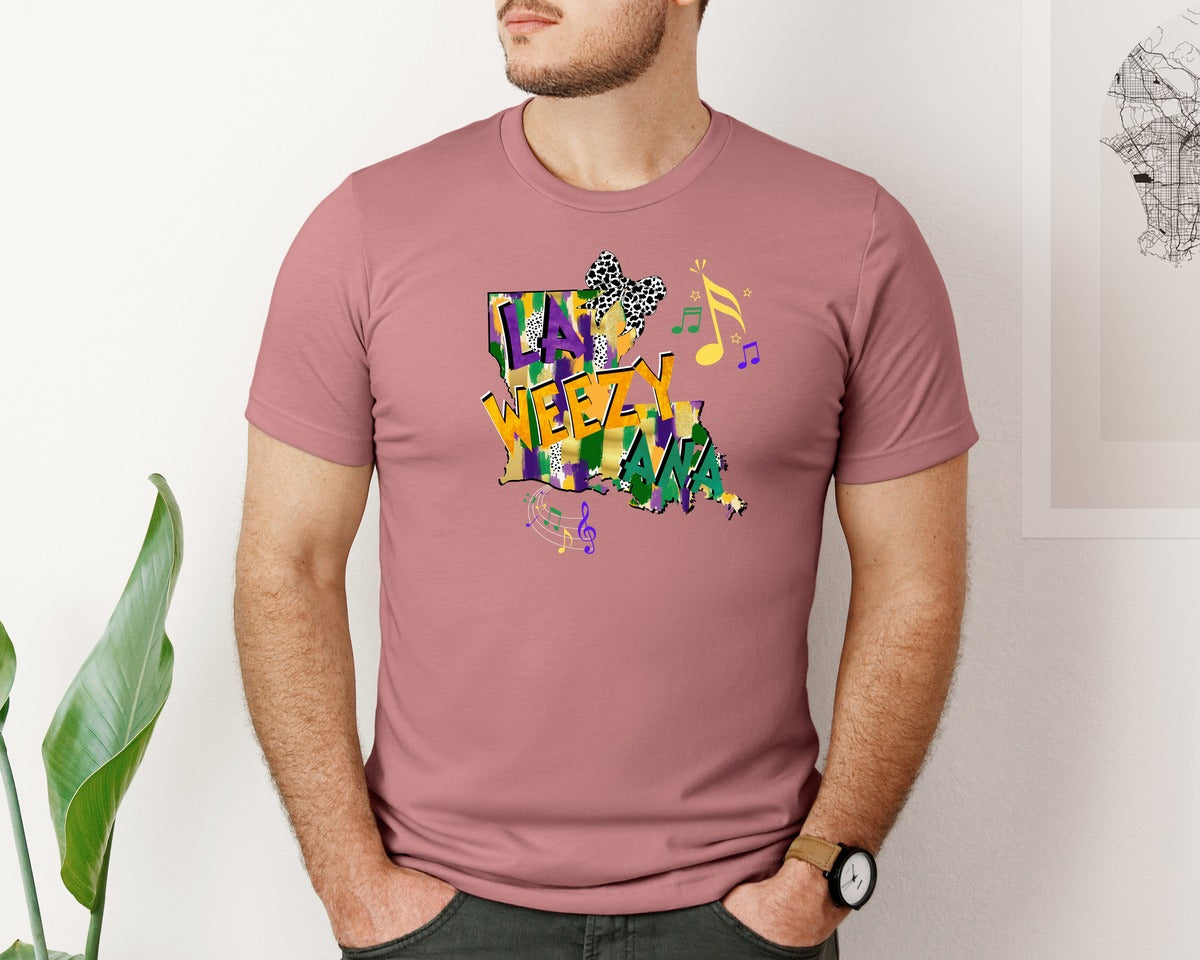 brand:Bella Canvas|color:Heather Mauve|Louisiana La Weezy Ana For Mardi Gras Graphic T-Shirt