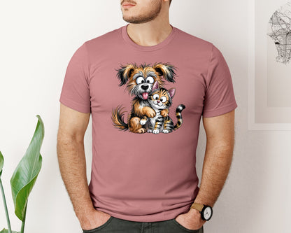brand:Bella Canvas|color:Heather Mauve|Funny Dog And Cat Graphic T-Shirt
