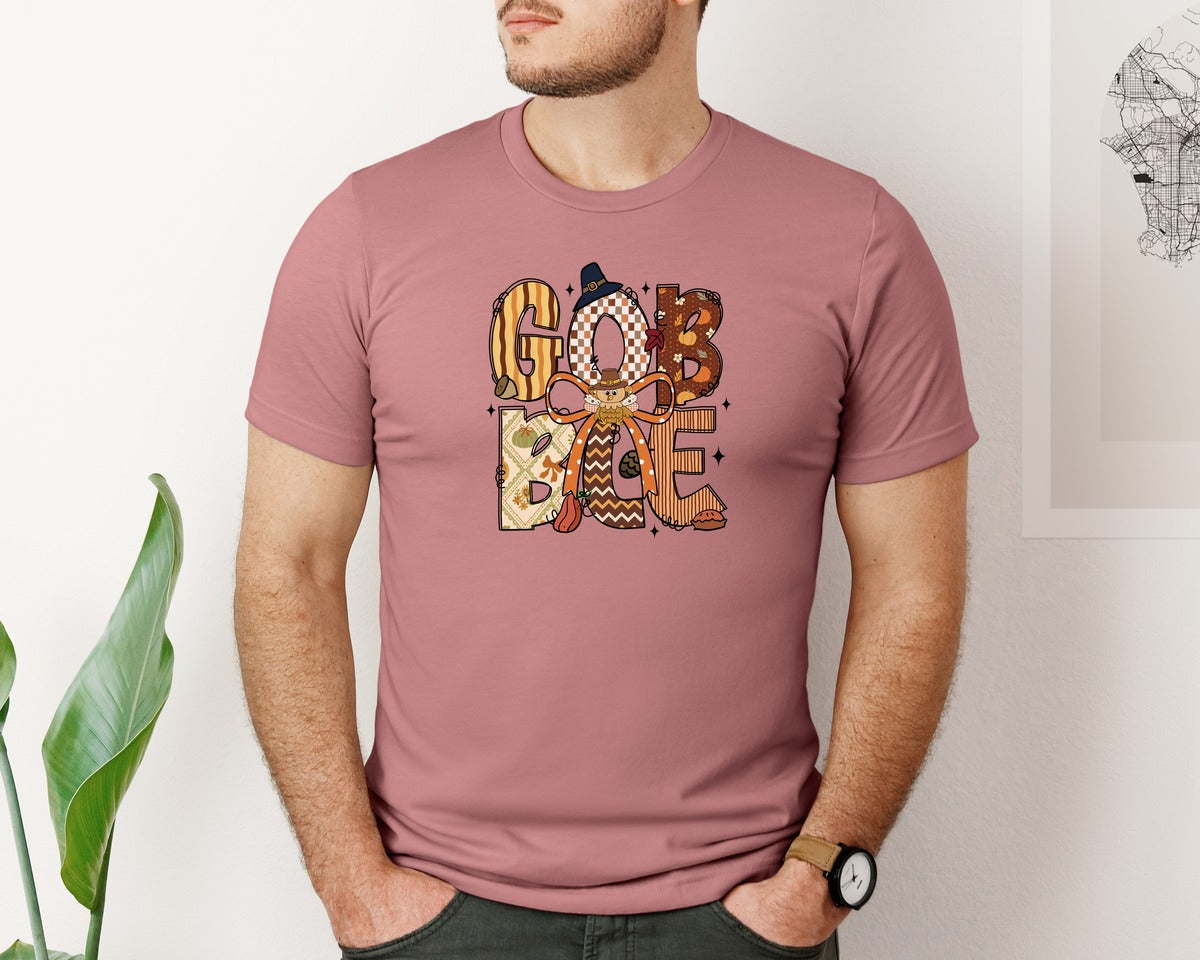 brand:Bella Canvas|color:Heather Mauve|Gobble Thanksgiving Turkey Graphic T-Shirt