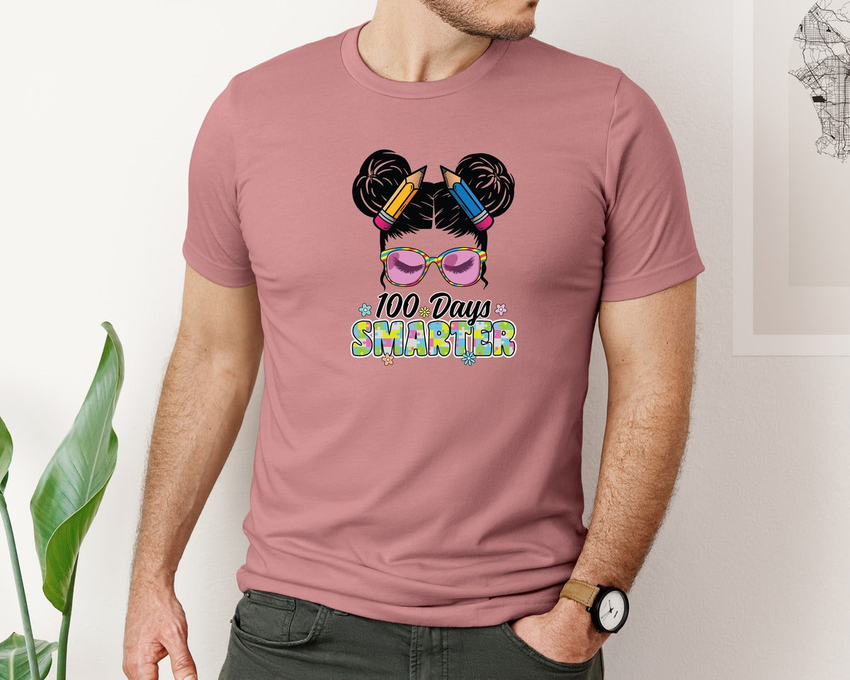 brand:Bella Canvas|color:Heather Mauve|100 Days Smarter Student School Girl Graphic T-Shirt