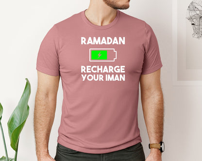 brand:Bella Canvas|color:Heather Mauve|Ramadan Recharge Your Iman Muslim Motiv Graphic T-Shirt