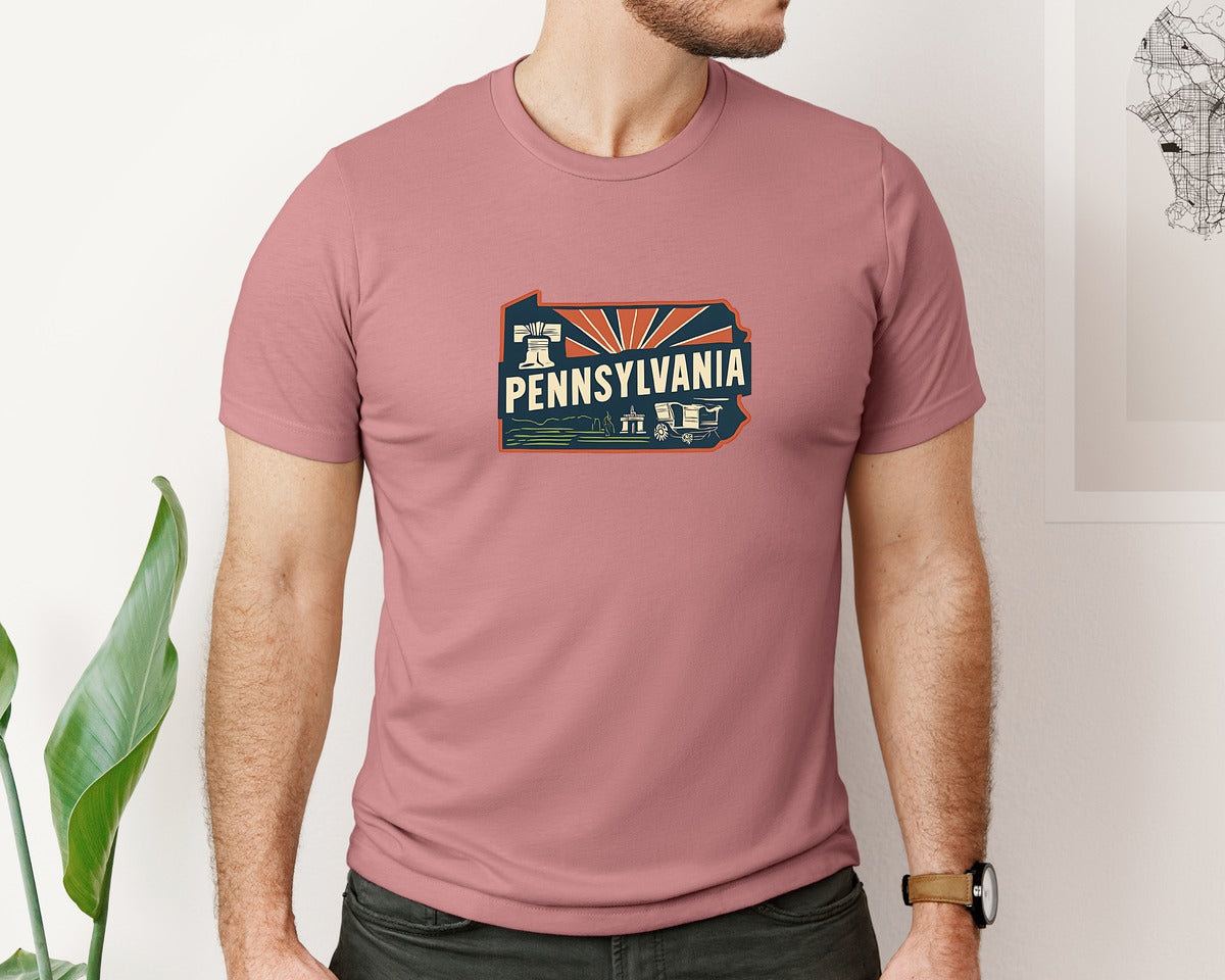 brand:Bella Canvas|color:Heather Mauve|Pennsylvania State Map 2 Graphic T-Shirt