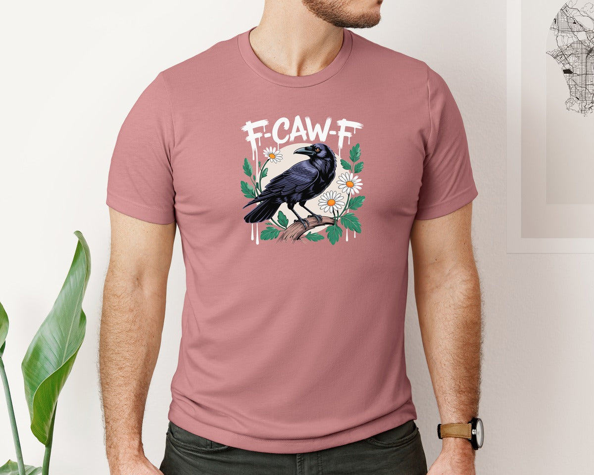 brand:Bella Canvas|color:Heather Mauve|F Caw F Funny Raven Flowers Graphic T-Shirt