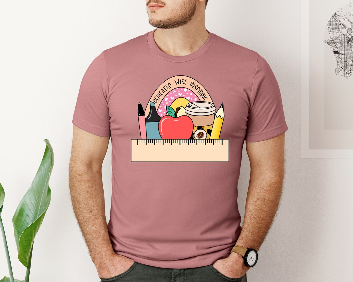 brand:Bella Canvas|color:Heather Mauve|Teacher Monogram Name School Supplies Graphic T-Shirt