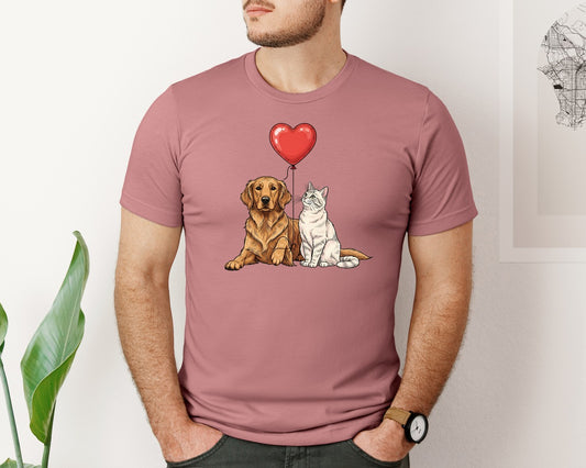 Dog And Cat Valentine Graphic T-Shirt