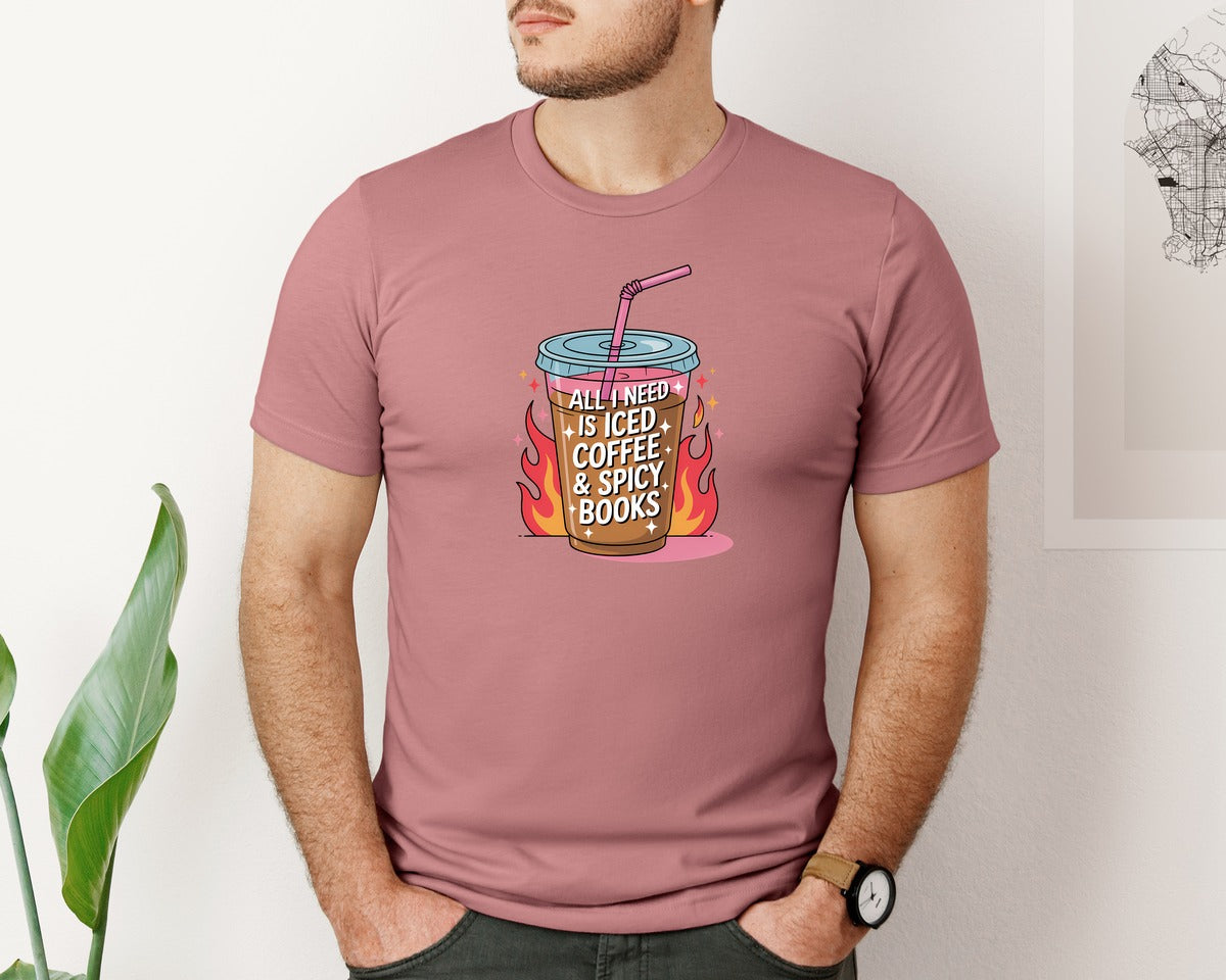 brand:Bella Canvas|color:Heather Mauve|Coffee Spicy Books Graphic T-Shirt