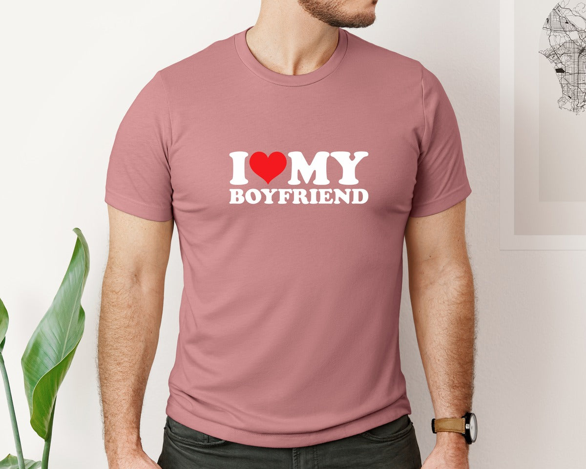 brand:Bella Canvas|color:Heather Mauve|I Love My Boyfriend T Shirt Graphic T-Shirt