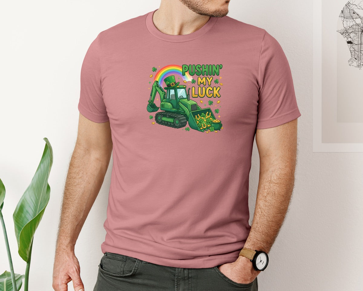 brand:Bella Canvas|color:Heather Mauve|Pushin My Luck St Patricks Day 5 Graphic T-Shirt