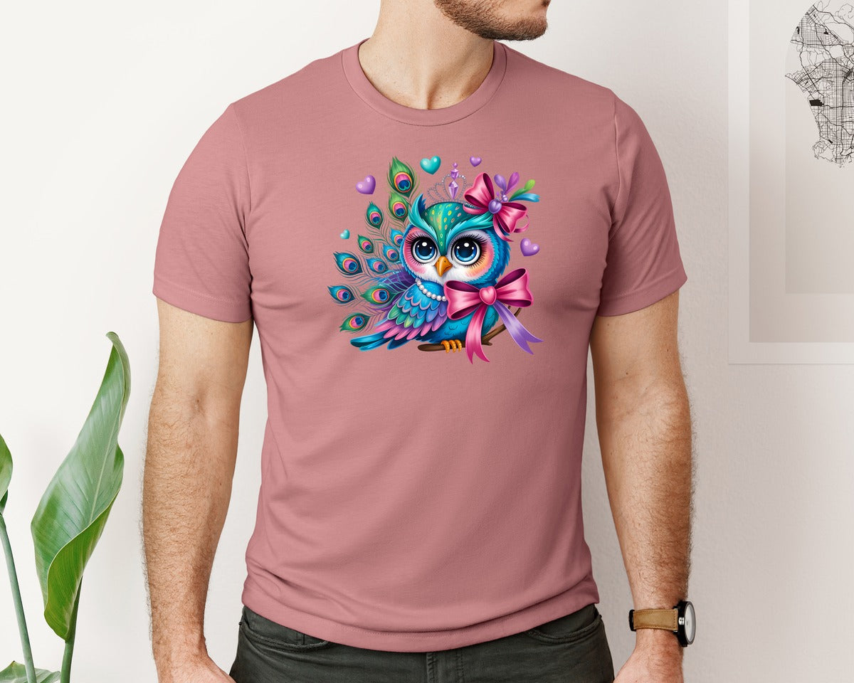 brand:Bella Canvas|color:Heather Mauve|Watercolor Colorful Feathers Bird Graphic T-Shirt