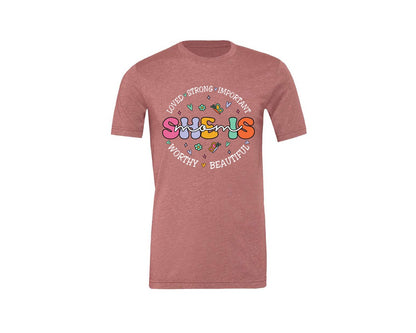 brand:Generic|color:Heather Mauve|She Is Mom Happy Mama Mothers Day Graphic T-Shirt