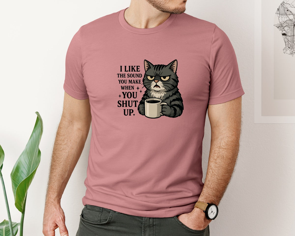 brand:Bella Canvas|color:Heather Mauve|Grumpy Cat Coffee Sarcastic Cat Graphic T-Shirt