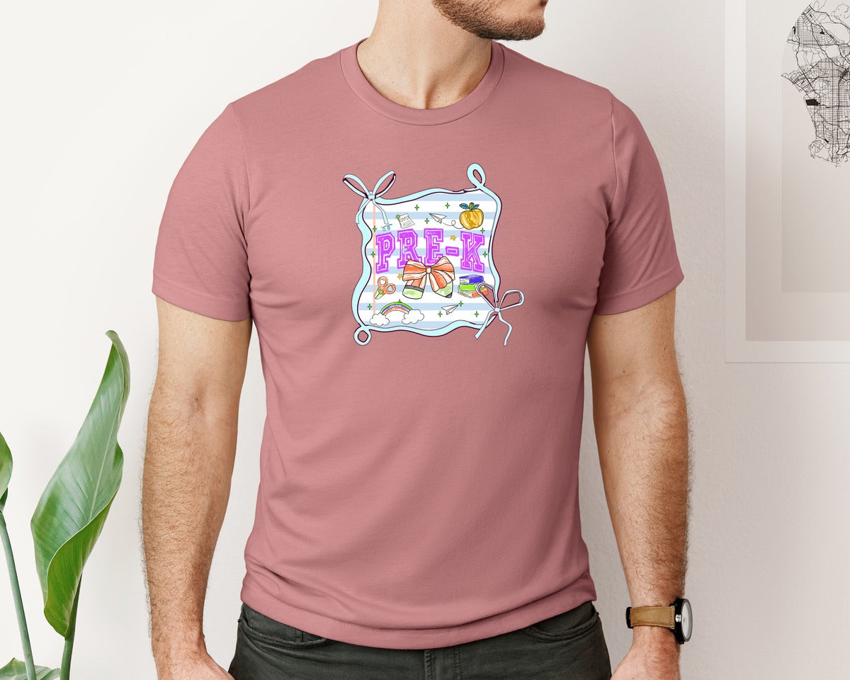 brand:Bella Canvas|color:Heather Mauve|Pre K Back To Schoo Kindergarten Graphic T-Shirt