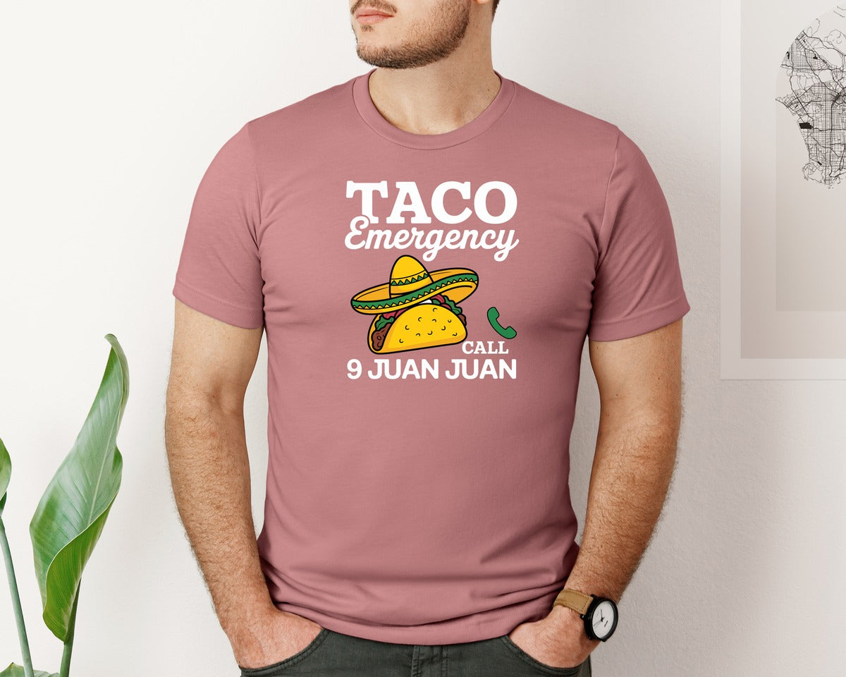 brand:Bella Canvas|color:Heather Mauve|Taco Emergency Call 9 Juan Juan 2 Graphic T-Shirt