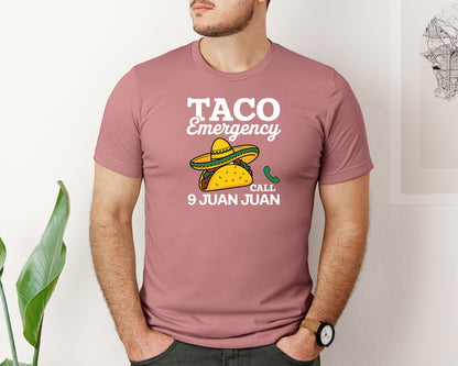 brand:Bella Canvas|color:Heather Mauve|Taco Emergency Call 9 Juan Juan 2 Graphic T-Shirt
