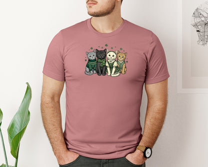 brand:Bella Canvas|color:Heather Mauve|Cute St Patricks Day Cats Graphic T-Shirt