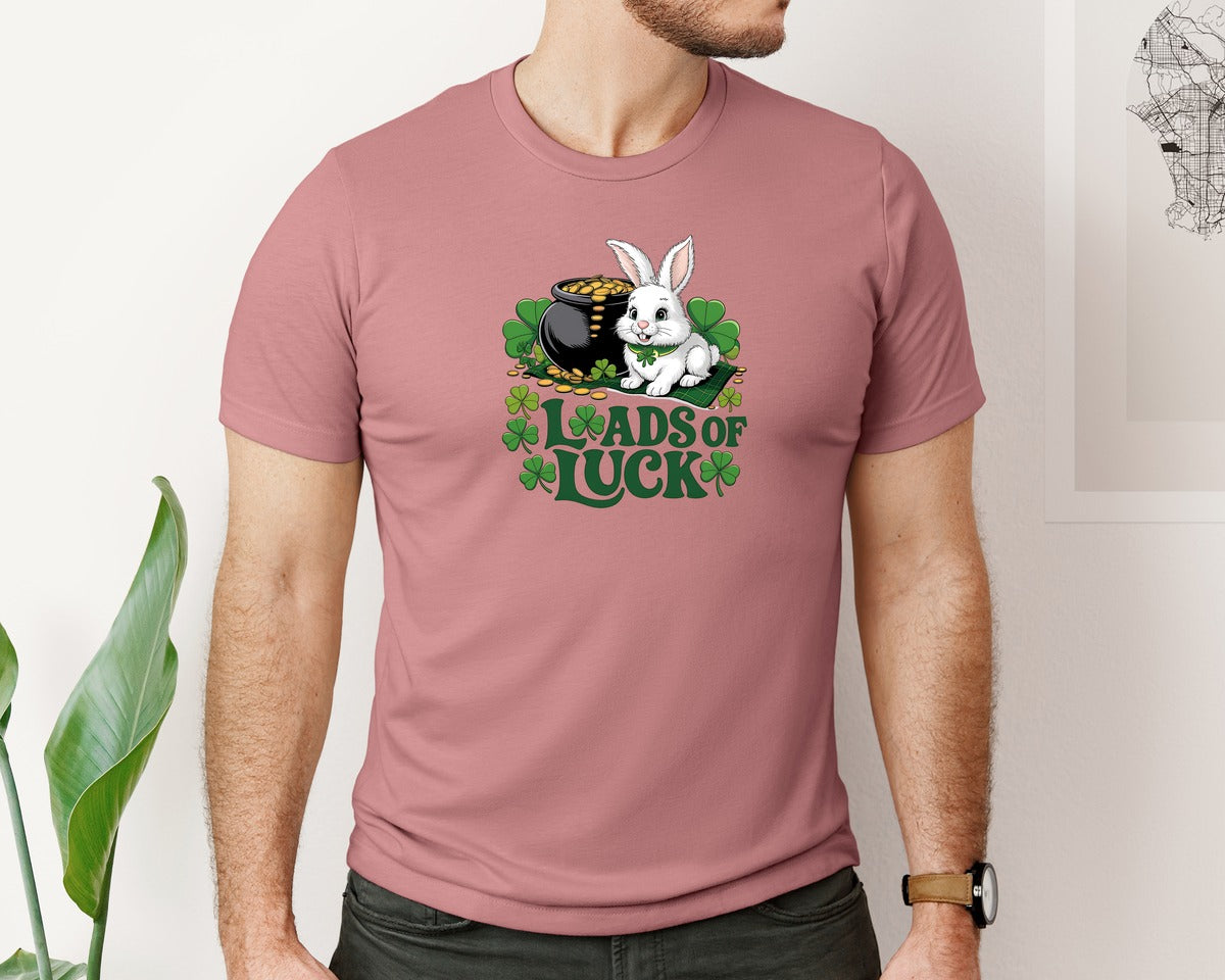 brand:Bella Canvas|color:Heather Mauve|St Patricks Day Loads Of Luck 4 Graphic T-Shirt