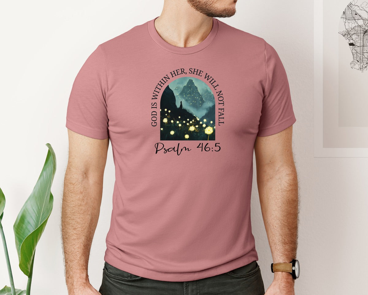 brand:Bella Canvas|color:Heather Mauve|Christian Bible Verse Psalm 465 Graphic T-Shirt