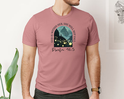 brand:Bella Canvas|color:Heather Mauve|Christian Bible Verse Psalm 465 Graphic T-Shirt