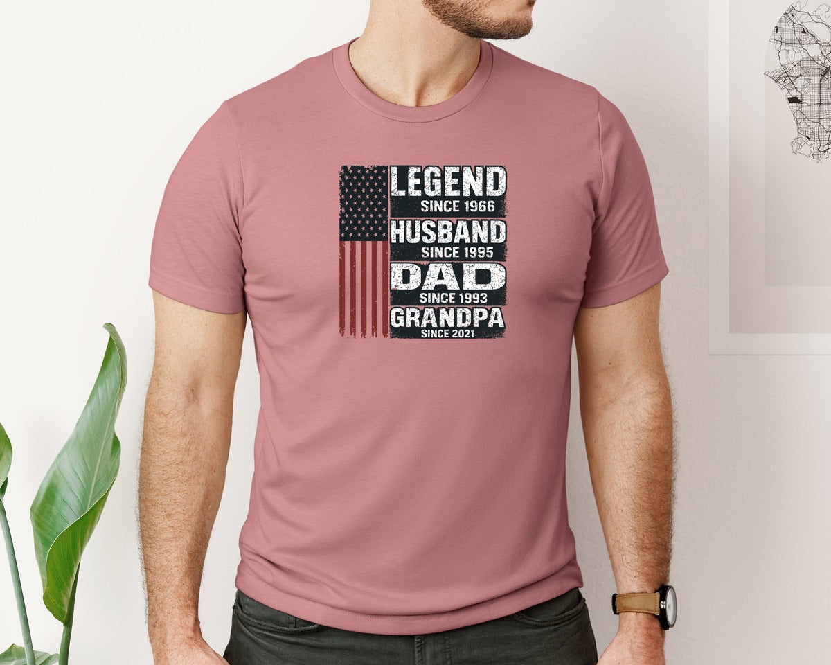 brand:Bella Canvas|color:Heather Mauve|Legend Husband Dad Grandpa Flag Graphic T-Shirt