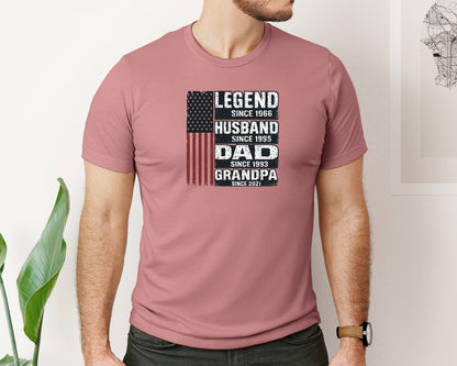 brand:Bella Canvas|color:Heather Mauve|Legend Husband Dad Grandpa Flag Graphic T-Shirt