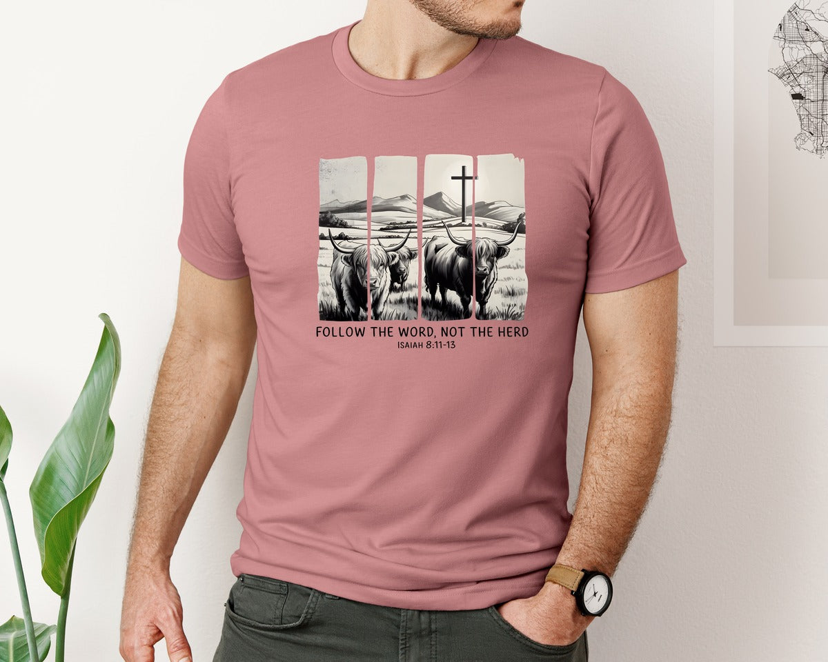 brand:Bella Canvas|color:Heather Mauve|Follow The Word Not The Herd Western 2 Graphic T-Shirt