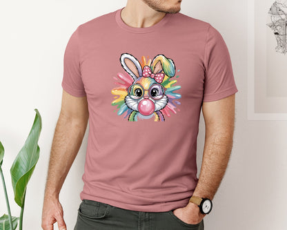 brand:Bella Canvas|color:Heather Mauve|Easter Bunny Blowing Graphic T-Shirt