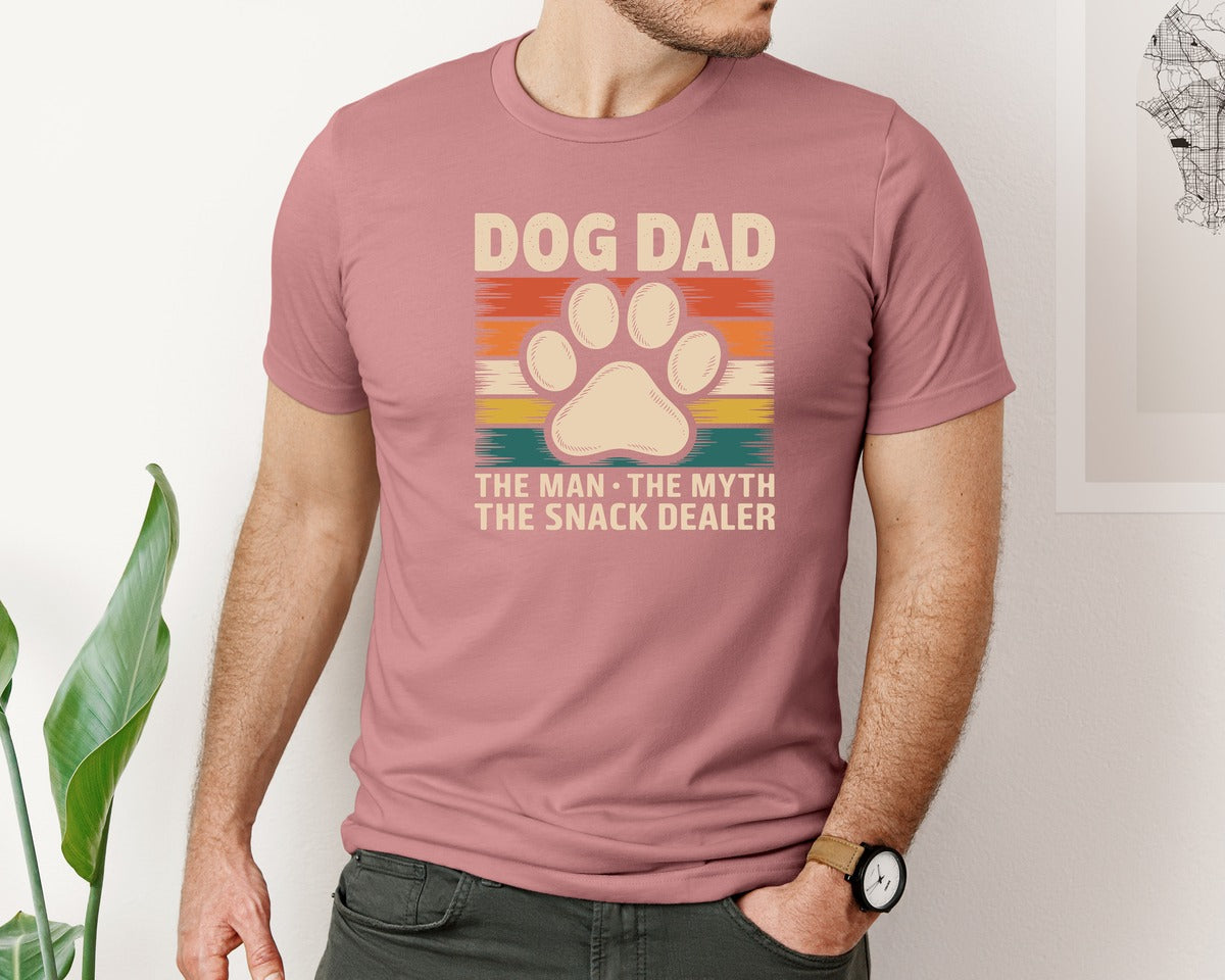 brand:Bella Canvas|color:Heather Mauve|Dog Dad The Man Myth Snack Dealer Graphic T-Shirt