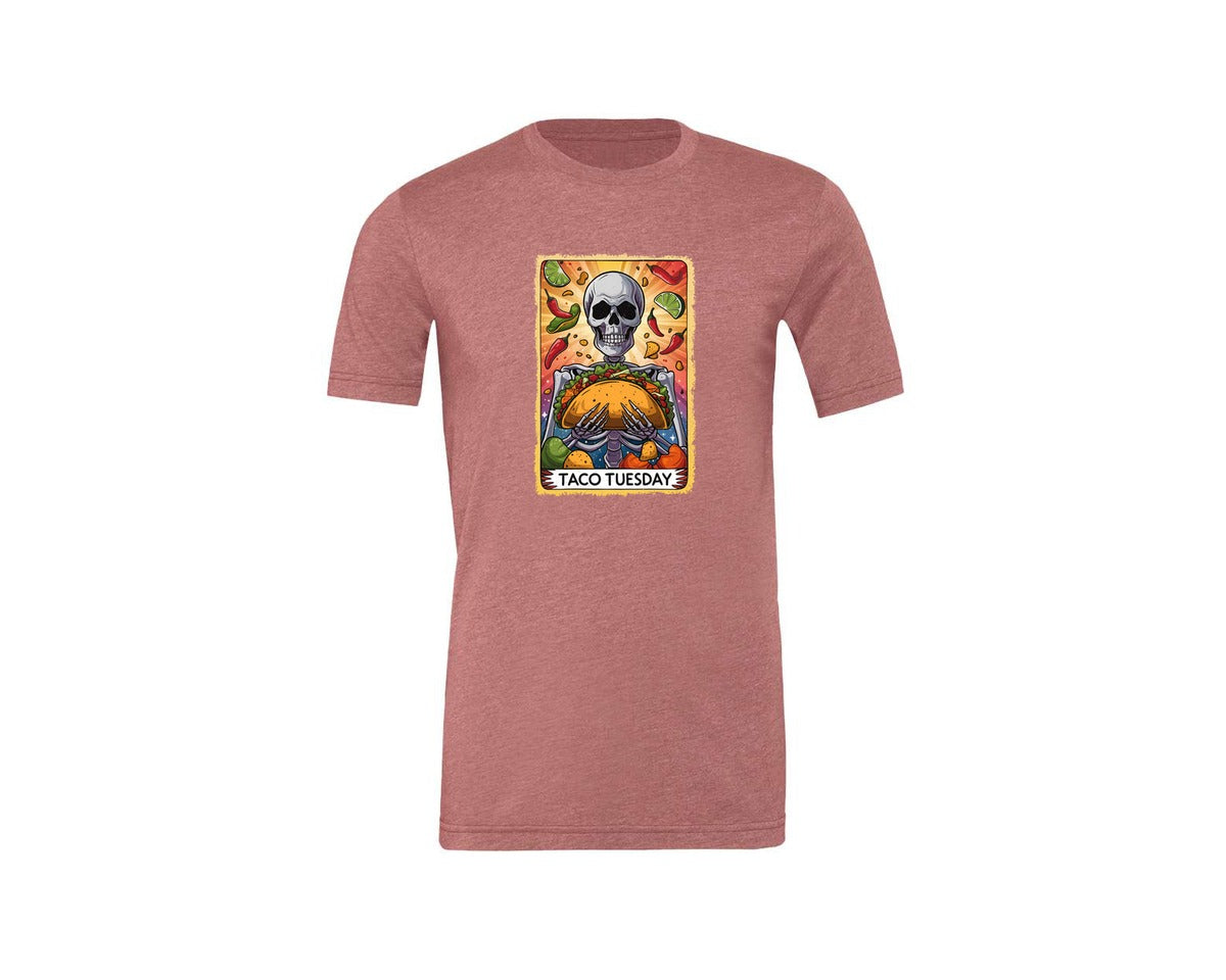 brand:Generic|color:Heather Mauve|Skeleton Tarot Card Cinco De Mayo Tshirt Graphic T-Shirt