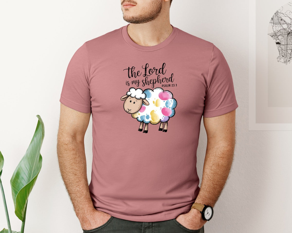 brand:Bella Canvas|color:Heather Mauve|The Lord Is My Shepherd Christian Graphic T-Shirt