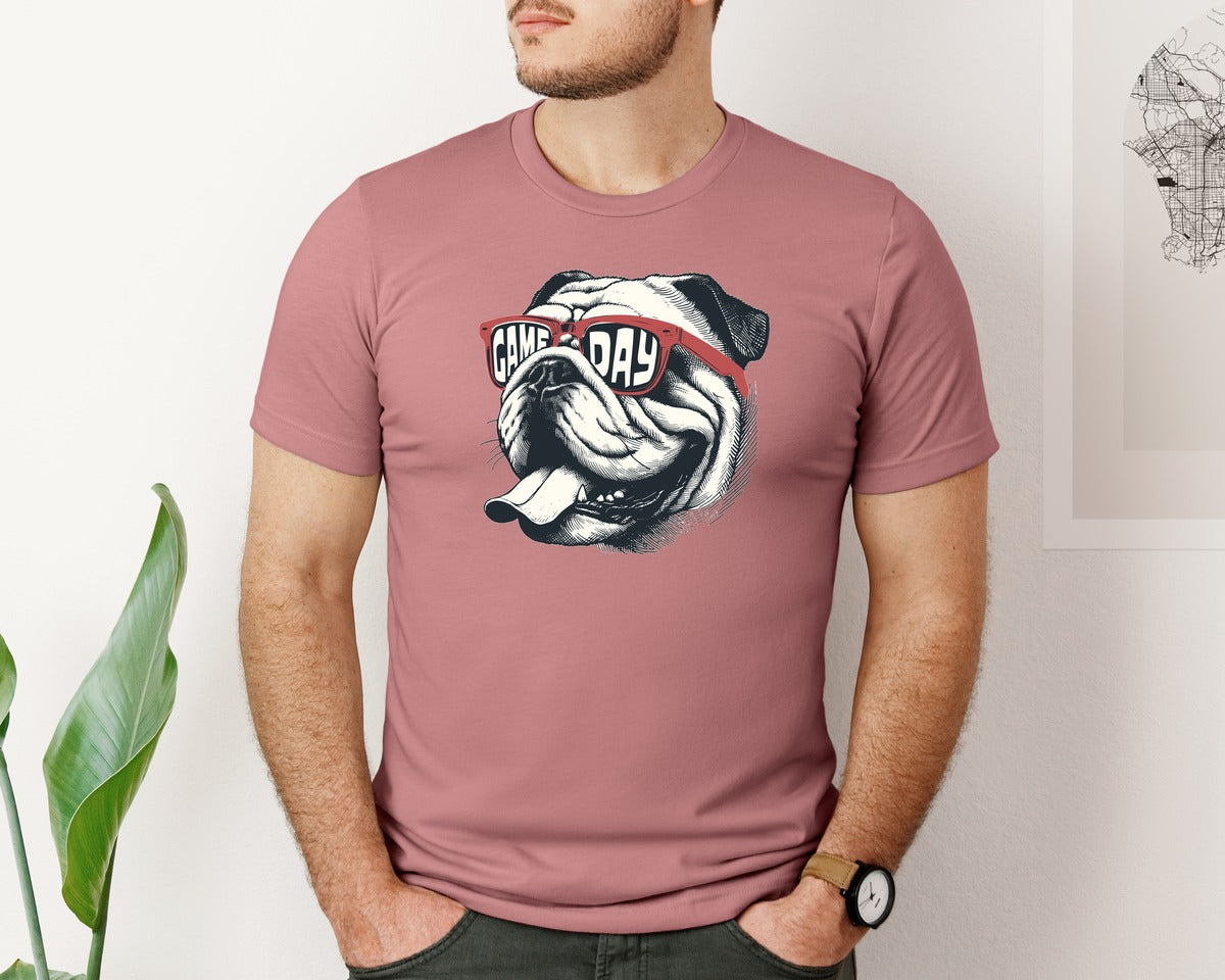 brand:Bella Canvas|color:Heather Mauve|Bulldogs Retro Game Day Shirt Graphic T-Shirt