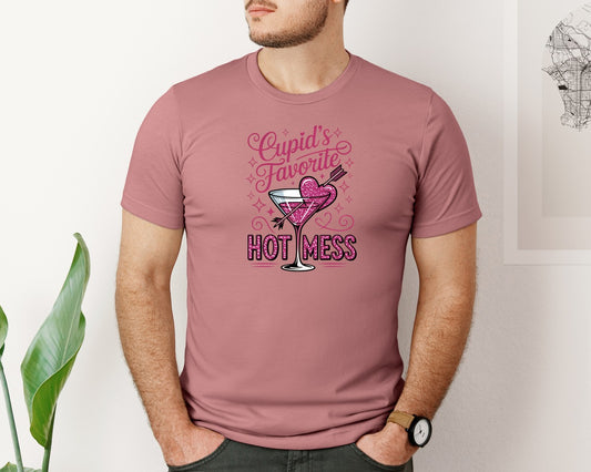Cupids Hot Mess Glitter Valentines Graphic T-Shirt
