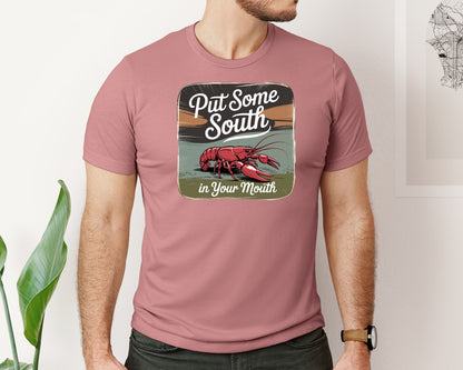 brand:Bella Canvas|color:Heather Mauve|Crawfish Quote Southern Retro Art Graphic T-Shirt
