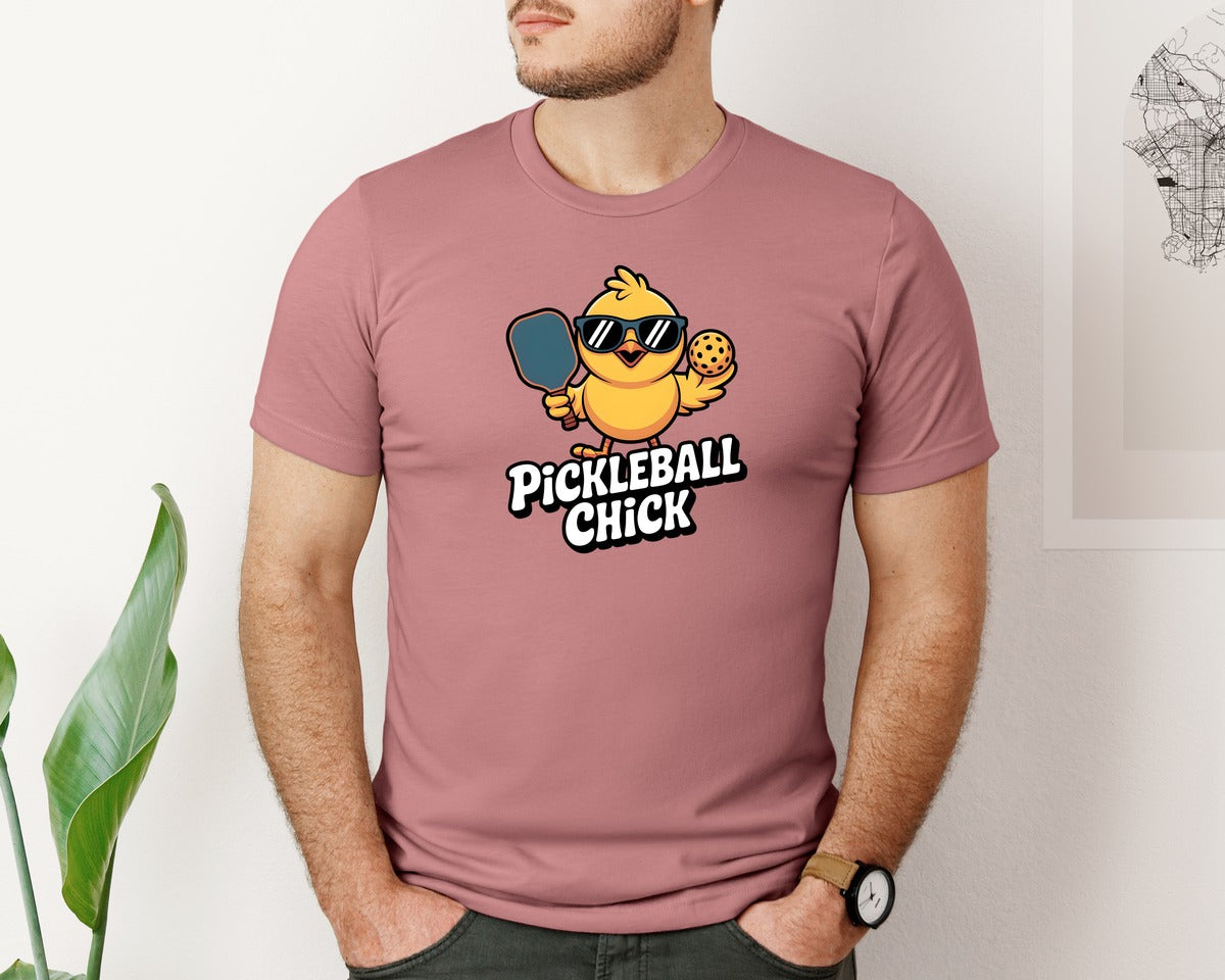 brand:Bella Canvas|color:Heather Mauve|Pickleball Chick Funny Womens Picklebal Graphic T-Shirt
