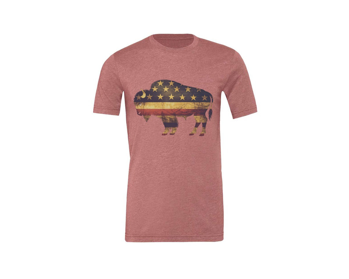 brand:Generic|color:Heather Mauve|American Bison Patriotic Usa Flag 4 Graphic T-Shirt