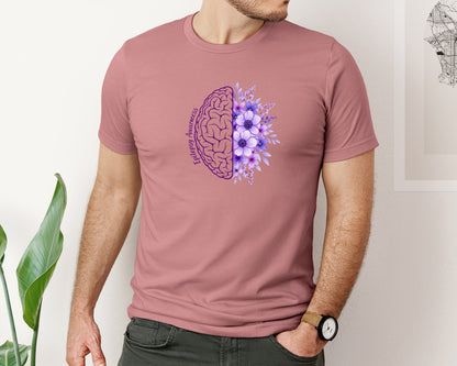 brand:Bella Canvas|color:Heather Mauve|Epilepsy Awareness Brain And Flowers Graphic T-Shirt
