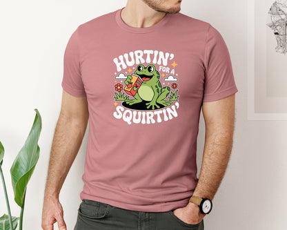brand:Bella Canvas|color:Heather Mauve|Hurtin For A Squirtin Cute Funny Fro Graphic T-Shirt