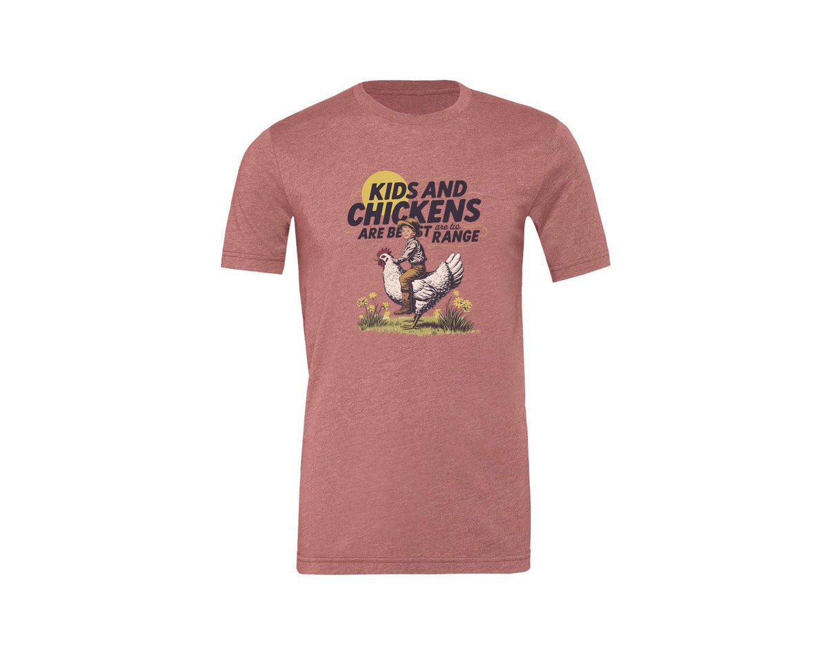 brand:Generic|color:Heather Mauve|Kids And Chickens Vintage Farm Graphic T-Shirt
