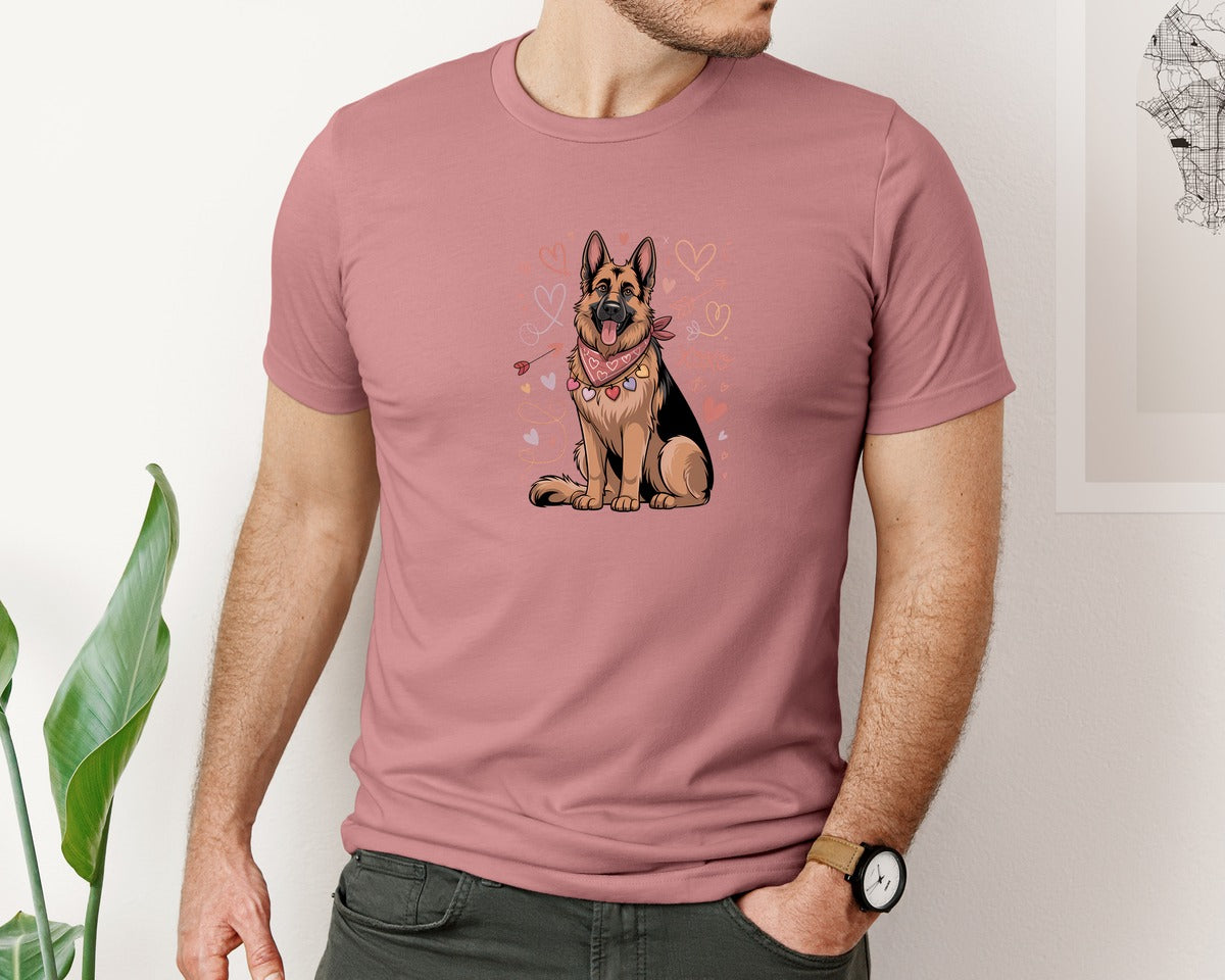 brand:Bella Canvas|color:Heather Mauve|Valentine German Shepherd T Shirt Graphic T-Shirt