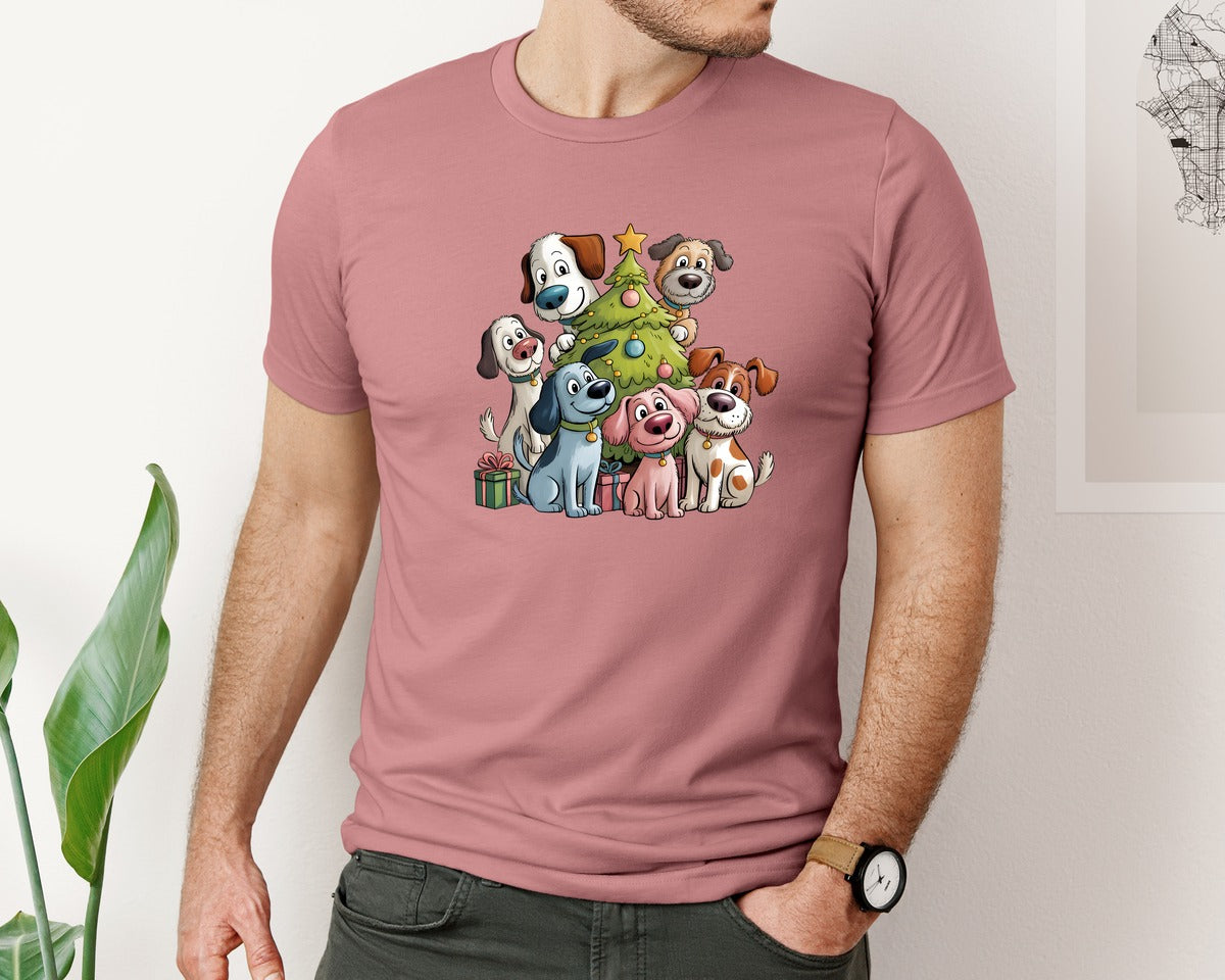 brand:Bella Canvas|color:Heather Mauve|Christmas Dogs Pet Lovers 3 Graphic T-Shirt